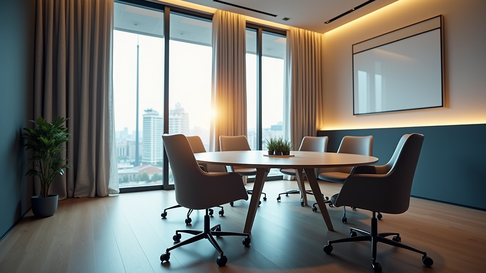 Eye-level view of a professional office meeting room with a round table