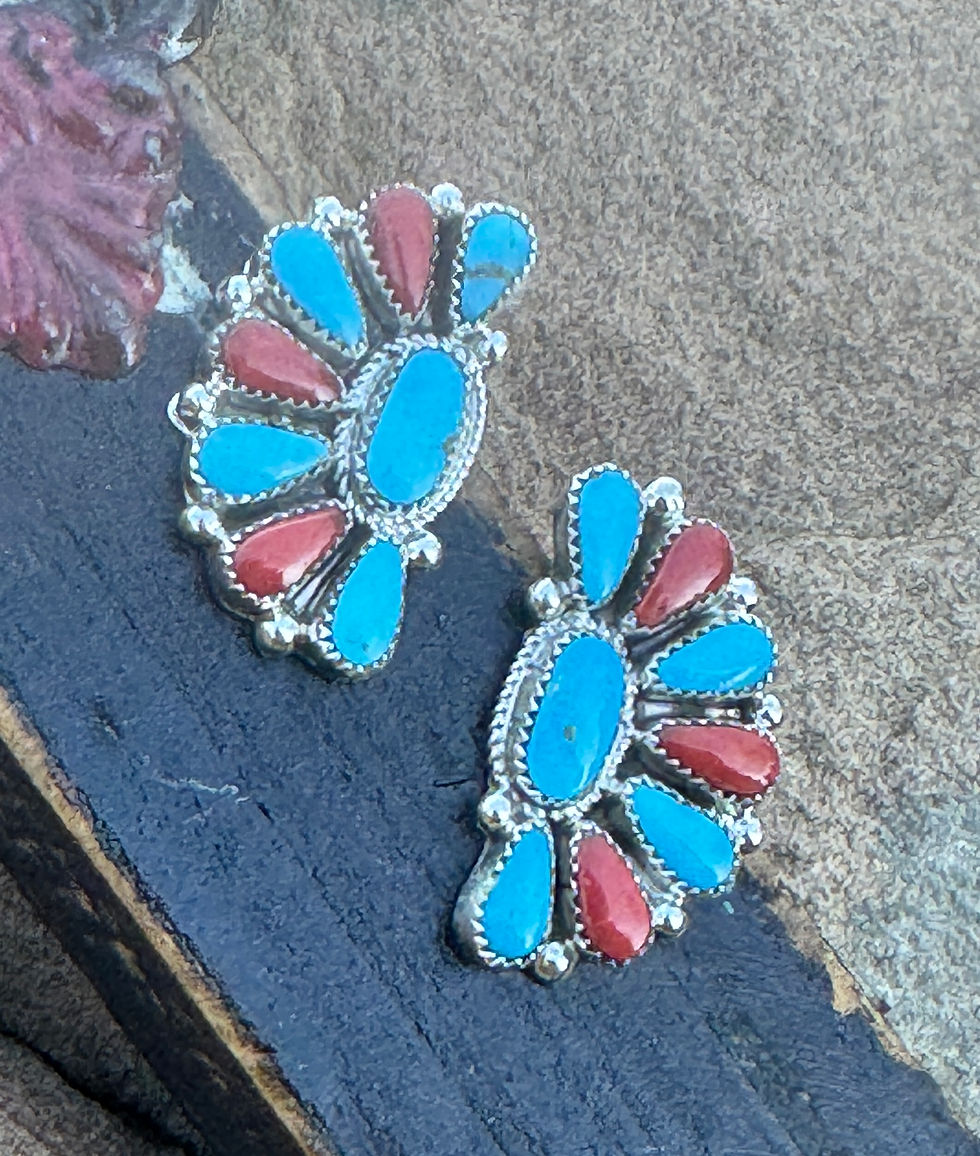 Thumbnail: Turquoise & Coral Half Cluster Earrings