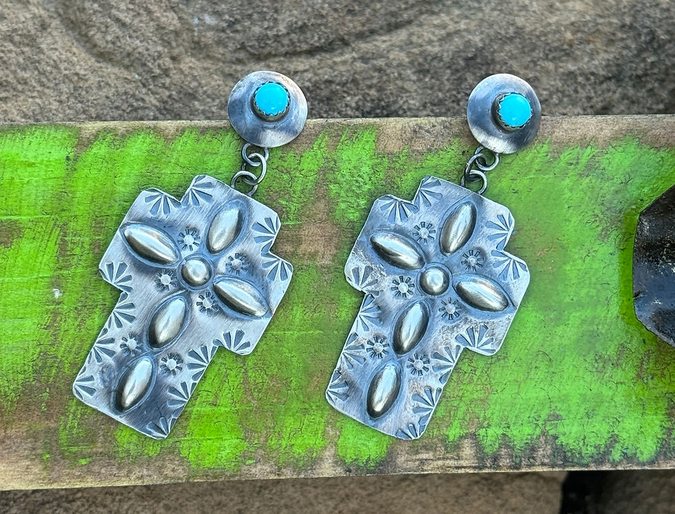 Thumbnail: Turquoise Dangle Cross Earrings