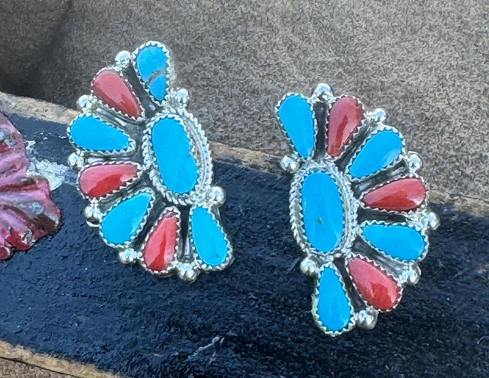 Thumbnail: Turquoise & Coral Half Cluster Earrings