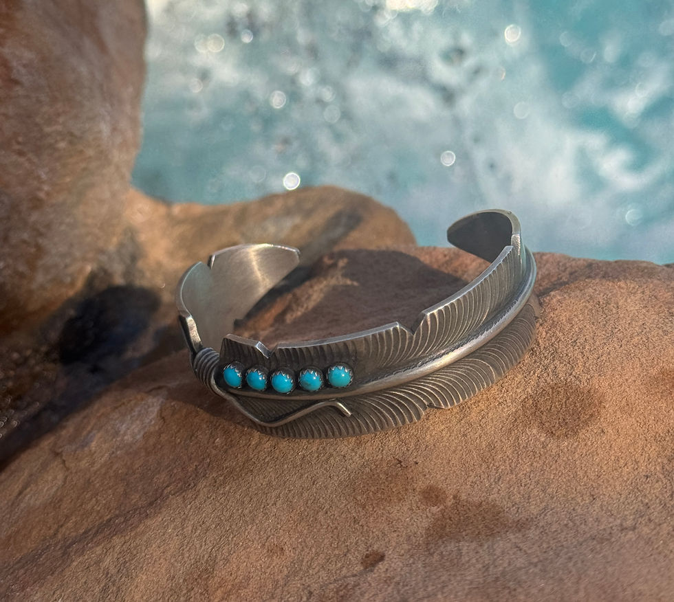 Thumbnail: Turquoise & Feather Cuff Bracelet