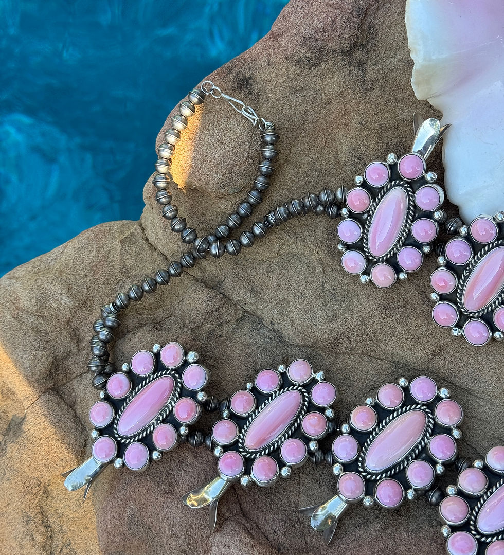 Thumbnail: Pink Conch Cross Squash Blossom Necklace