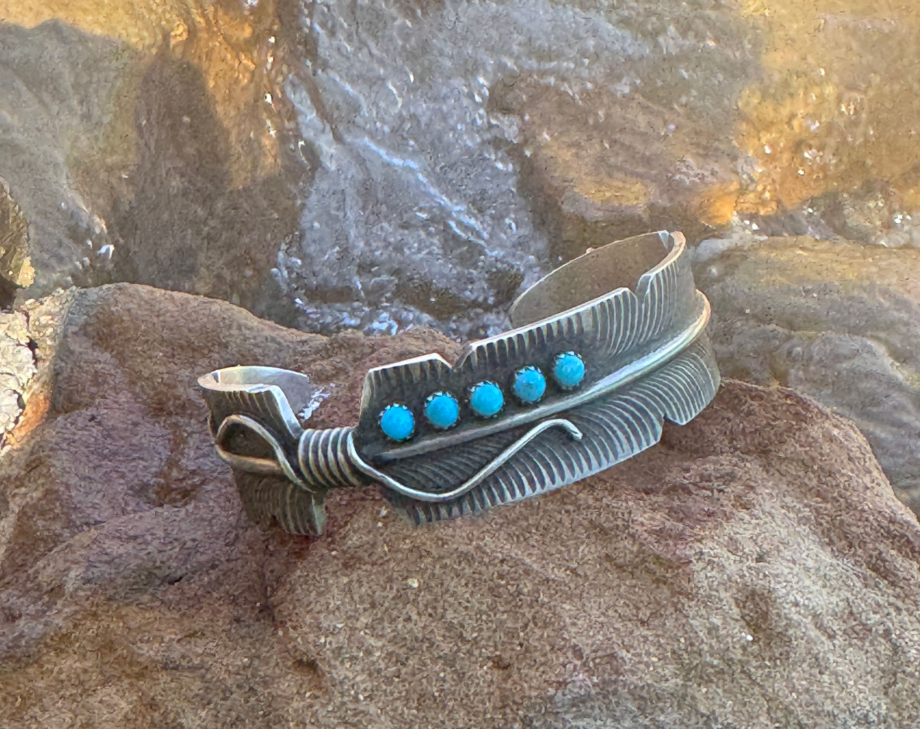 Turquoise & Feather Cuff Bracelet