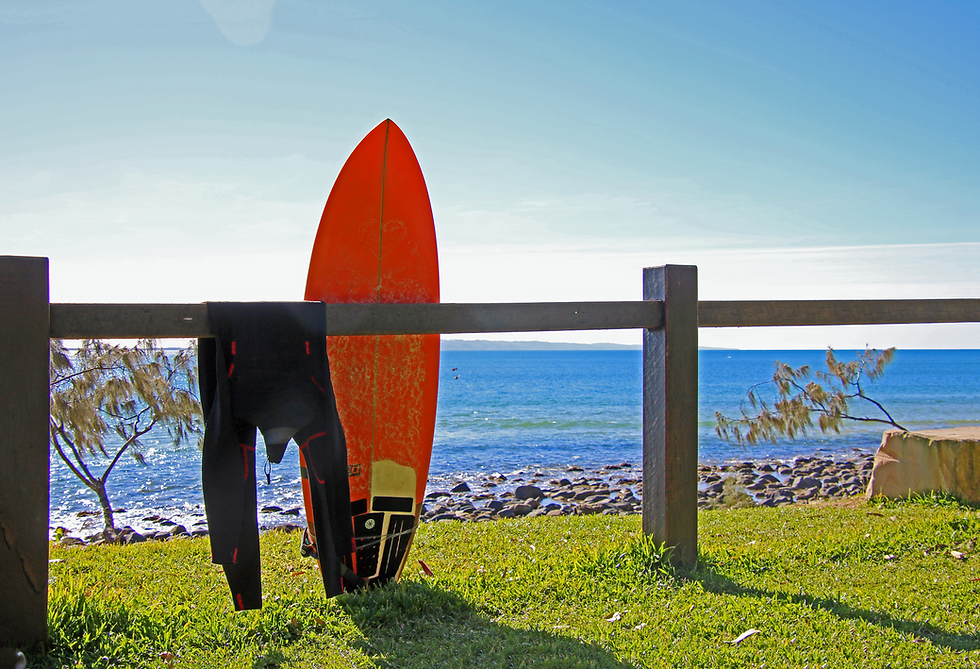 Surfboard and wetsuit at Sunshine Coast Australia