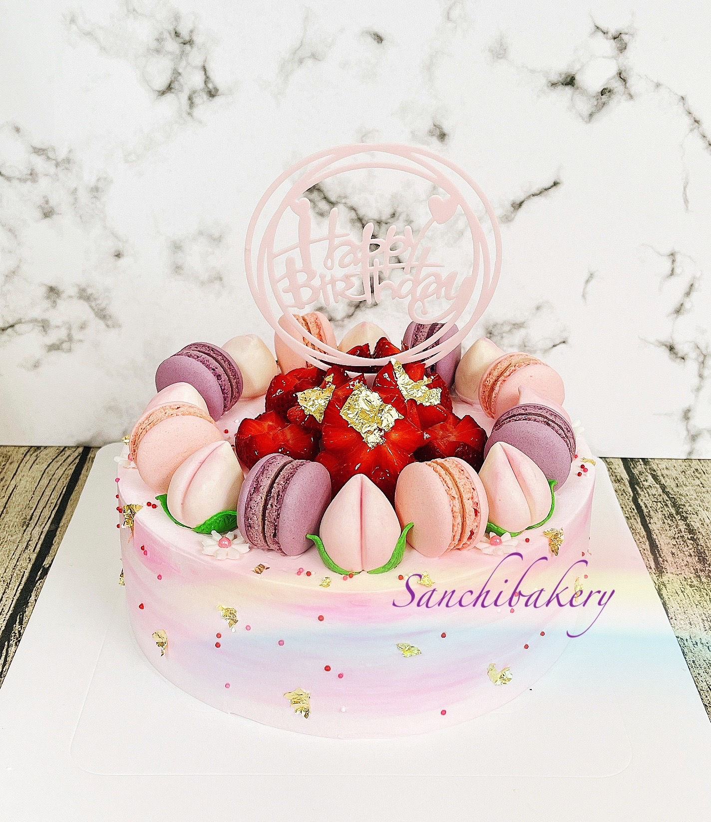 壽桃馬卡龍拉錢蛋糕 (8吋)