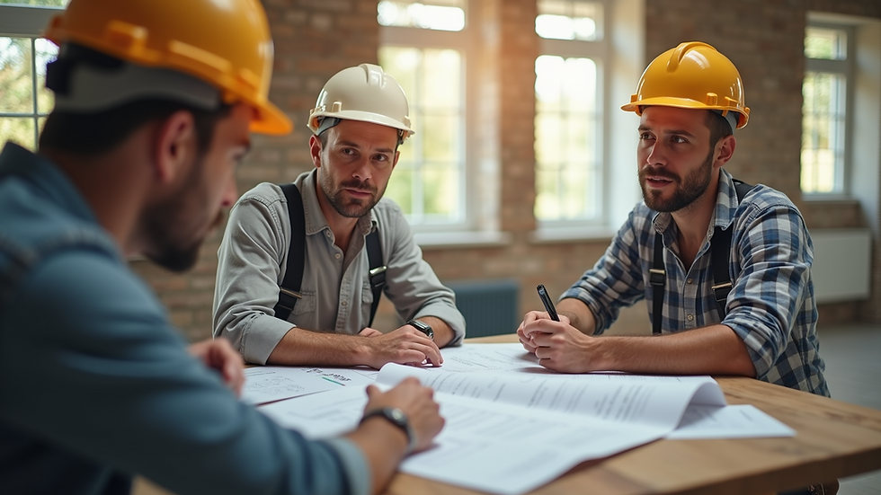 Eye-level view of a contractor discussing renovation plans with a homeowner
