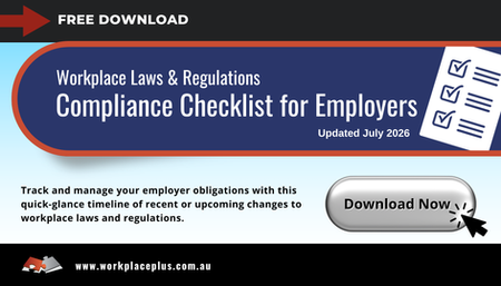 Workplace compliance checklist banner with "Download Now" button. Text: "Free Download," "Updated July 2026" Blue and black design.