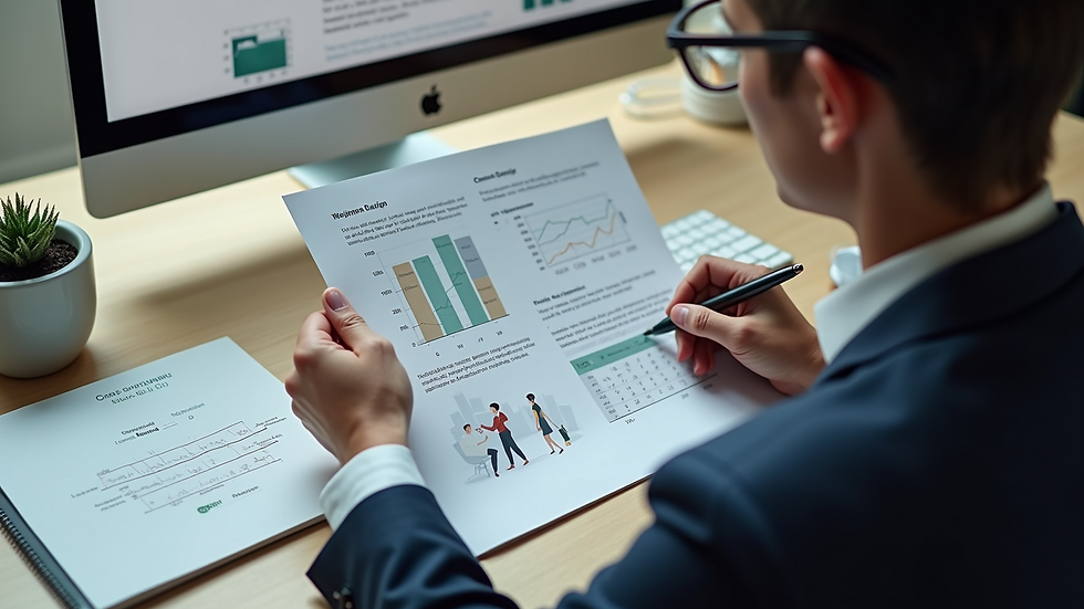 High angle view of a business owner reviewing website design proposals