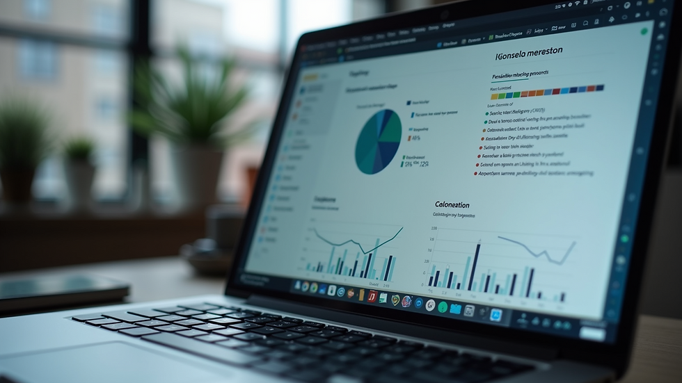 Eye-level view of a laptop screen showing a digital marketing dashboard