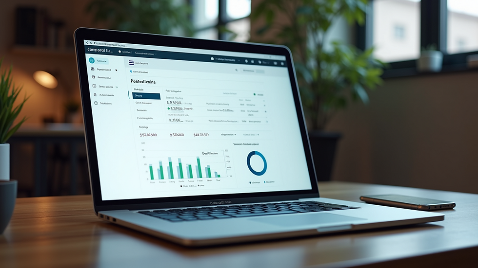 Eye-level view of a modern laptop displaying an ecommerce dashboard