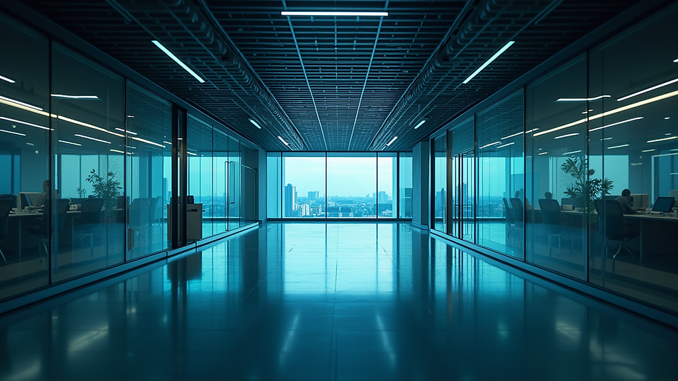 Vista aérea de centro de datos moderno con servidores iluminados