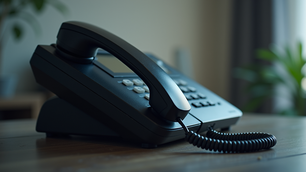 Plano detalle de un teléfono IP conectado a una red