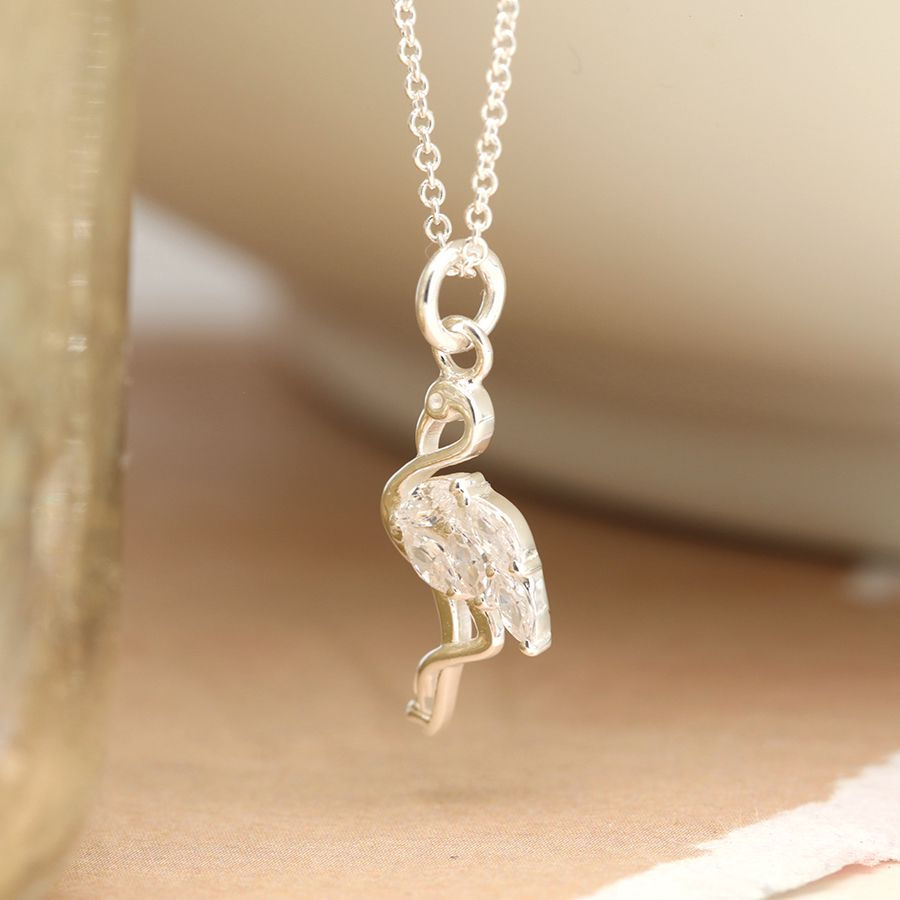 Thumbnail: Sterling silver crystal flamingo necklace