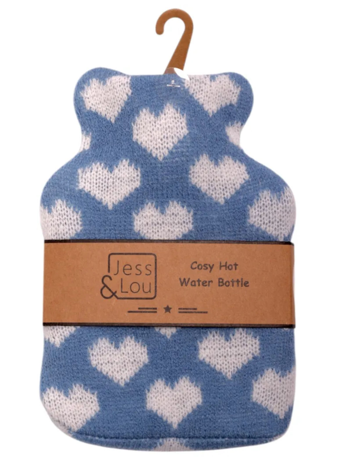 Cornflower and White Hearts Mini Hot Water Bottle
