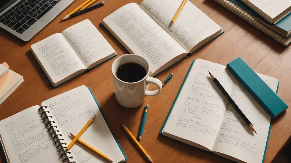 High angle view of a study space with pencils and math textbooks