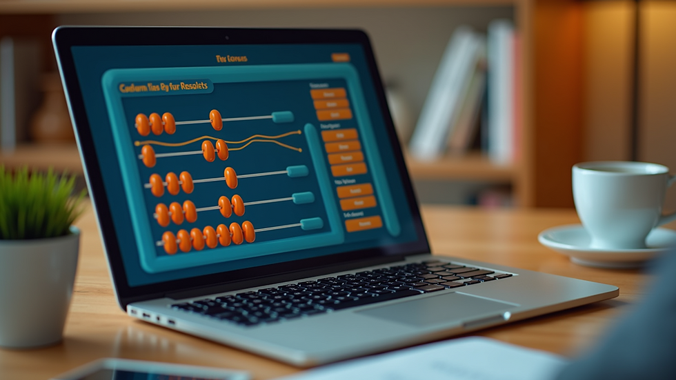 High angle view of a laptop displaying an online abacus training session