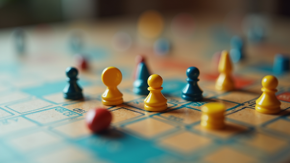 High angle view of game pieces on a math board game