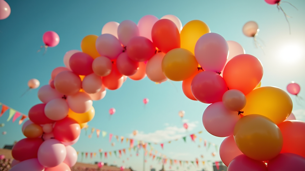 High angle view of vibrant balloon arch at a party