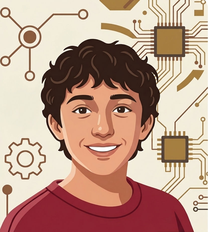 Smiling young man with tech background