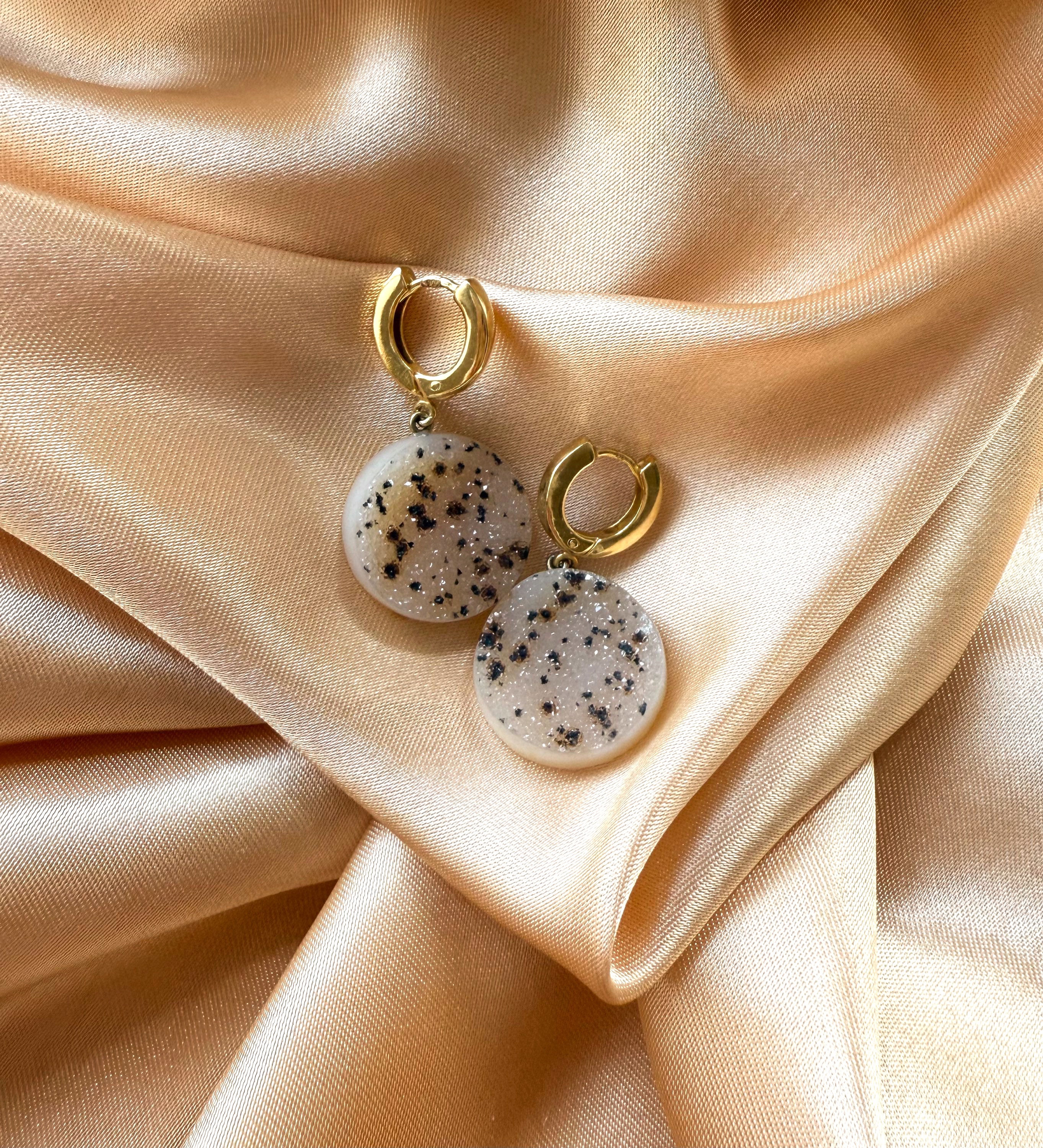 Gold Dendritic Druzy Quartz Earrings