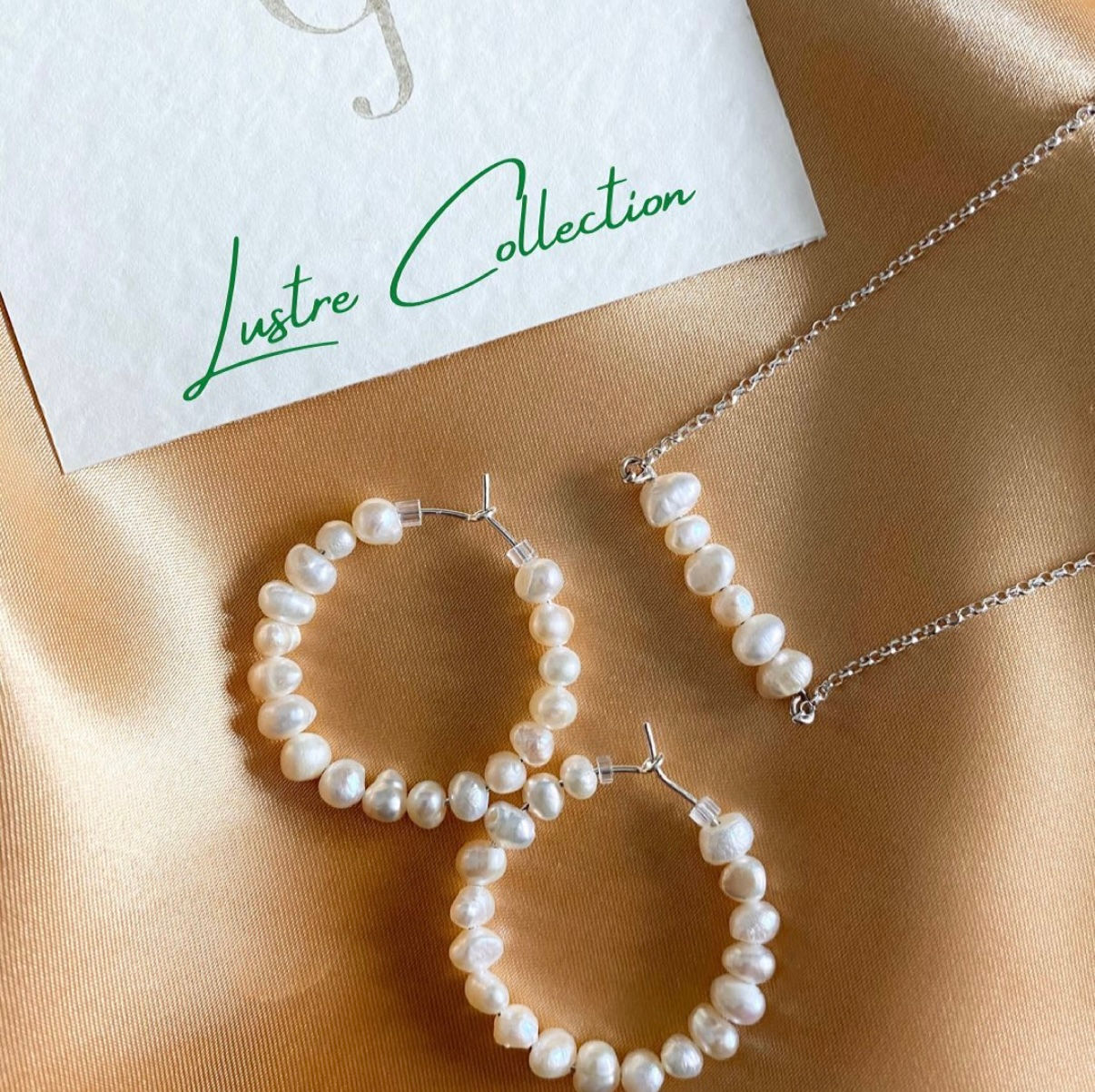 Gold Large Lustre Pearl Hoop Earrings 