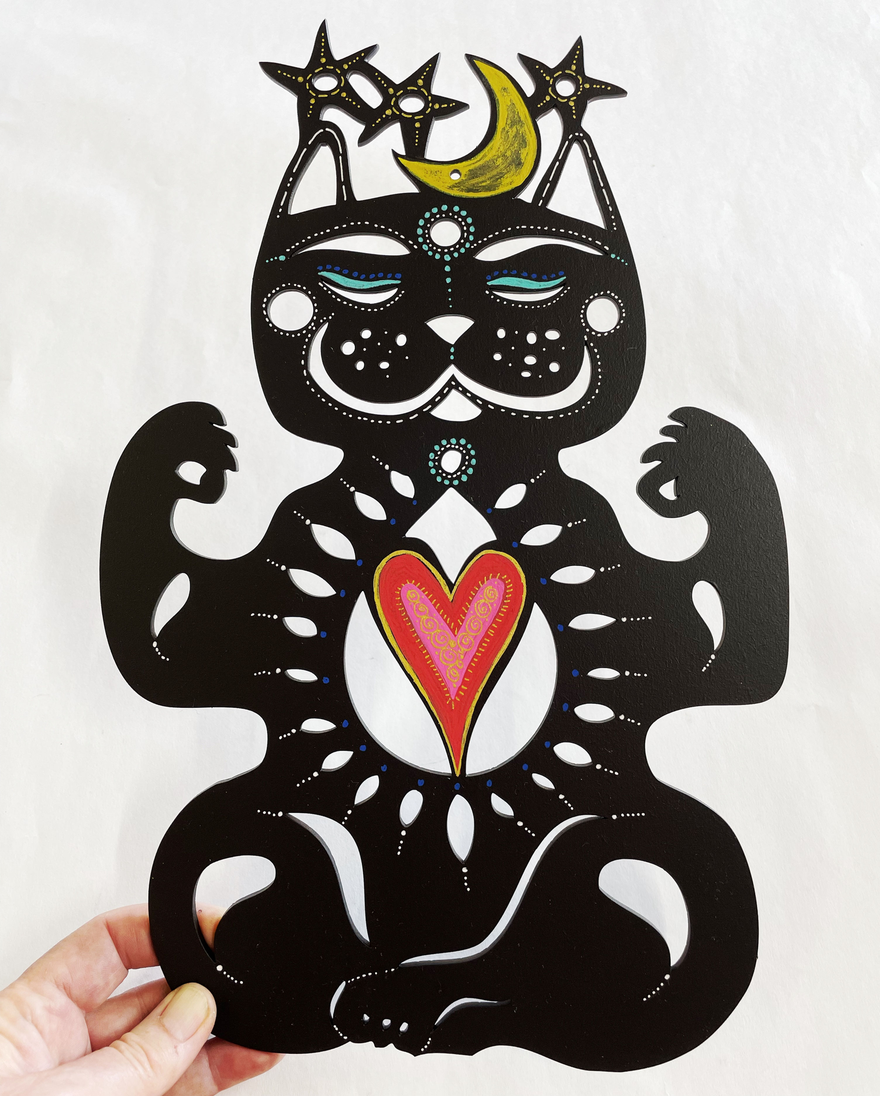 Om Cat woodcut