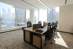 Modern serviced offices with desks and city views