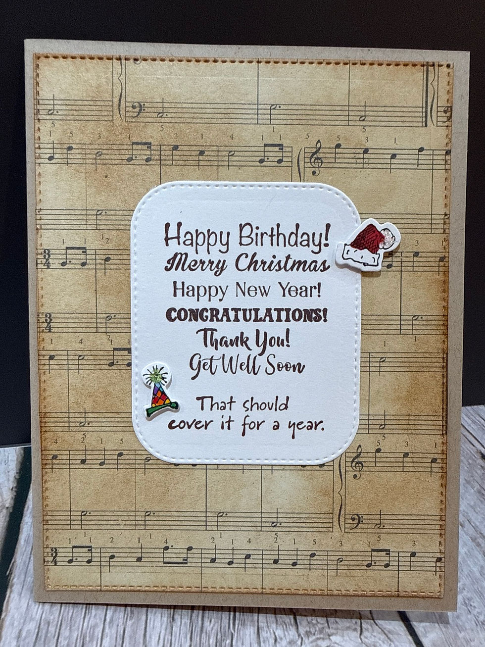Handmade card; music sheet background