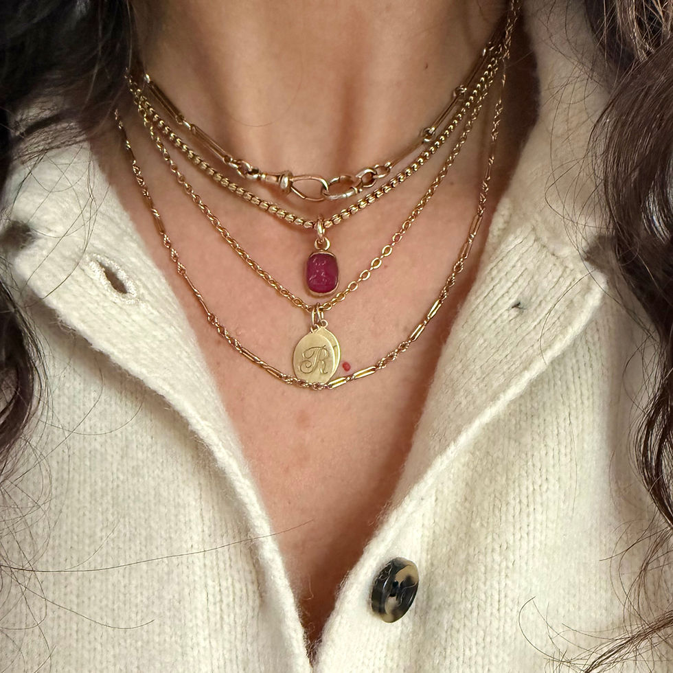 Thumbnail: Beautiful mixed link antique chain with removable dog clip clasp - 17.25"