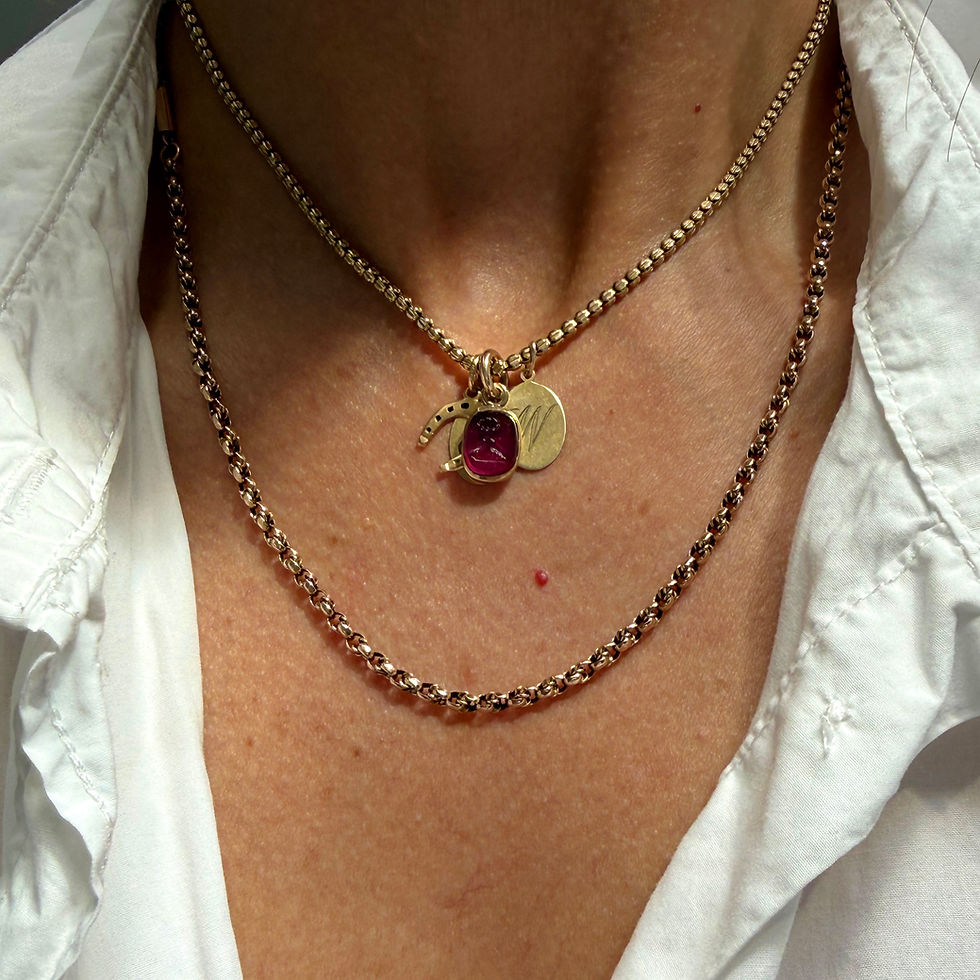 Thumbnail: Antique carved bead chain with barrel clasp 