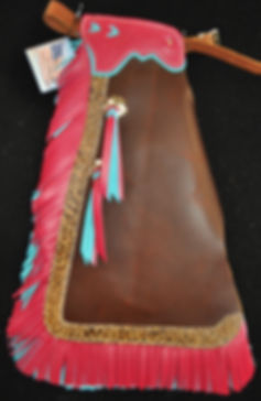 Custom Made Leather Kid's Chaps/ Turquoise/ Leopard Print