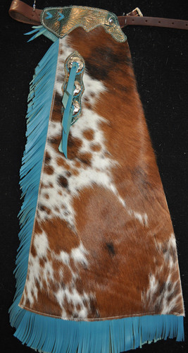 Custom Made Hair On Cowhide Kid's Rodeo Chaps/Turquoise Leather ...