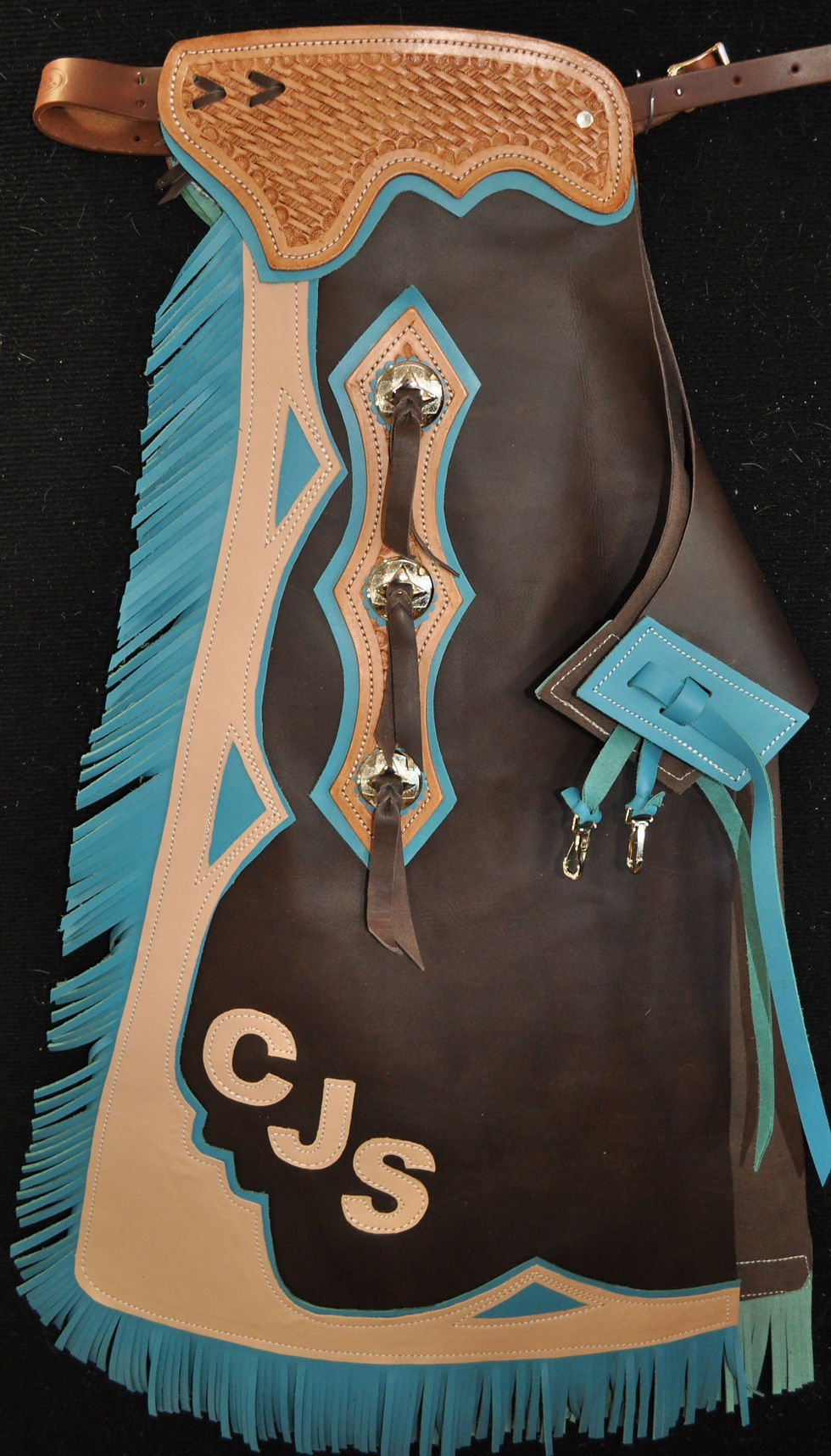 Thumbnail: Custom Made Kid's Rodeo Chaps/Leather/Turquise