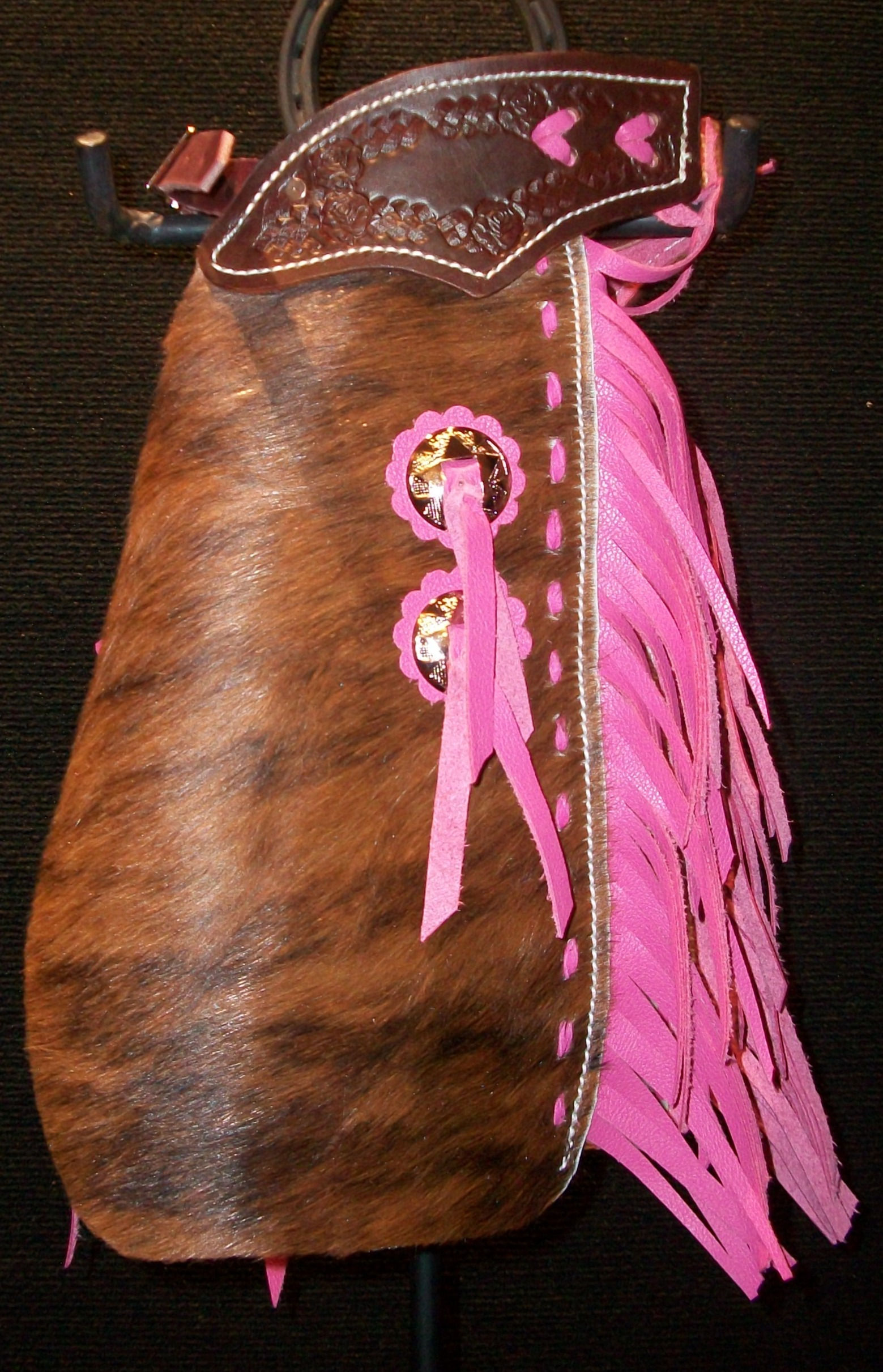 Custom Made Hair On Cowhide Kid's Chink's/Pink Leather