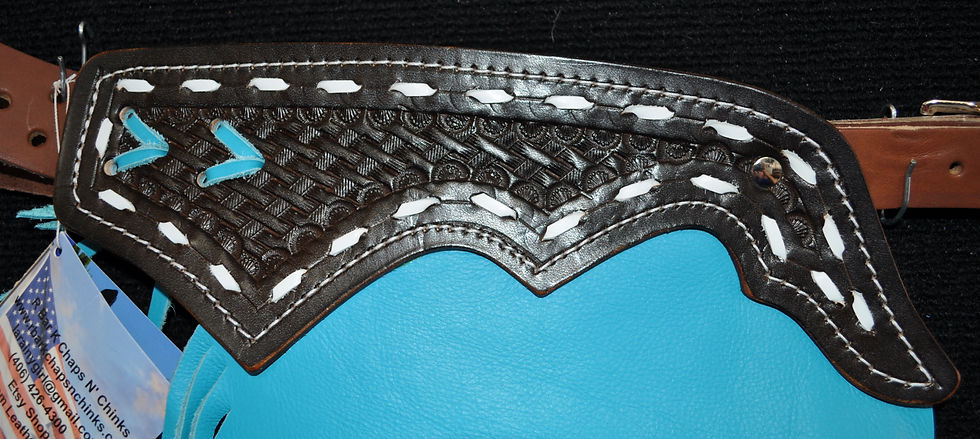 Thumbnail: Custom Made Leather Chinks/Turquoise