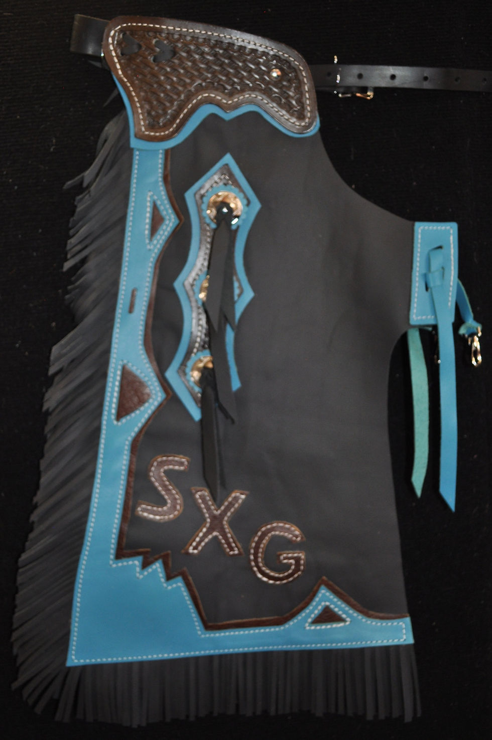 Thumbnail: Custom Made Kid's Rodeo Chaps/Leather/Turquoise