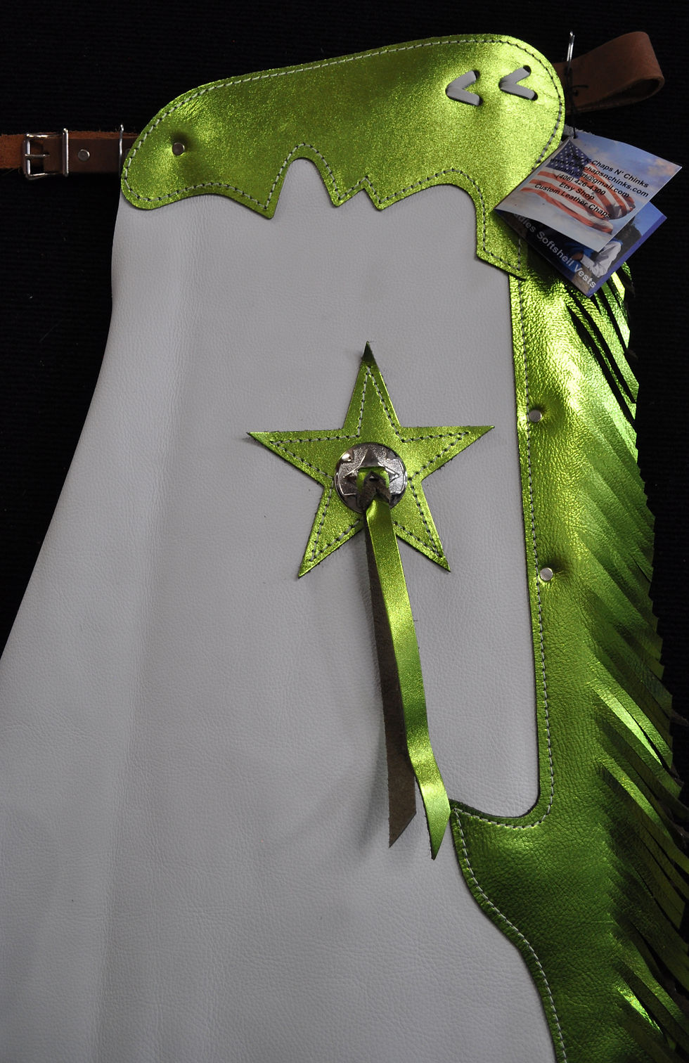 Thumbnail: Custom Made Kid's Rodeo Chaps/Leather/Metallic Green
