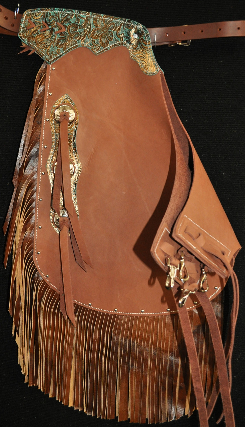 Thumbnail: Custom Made Leather Chinks/Distressed/Turquoise