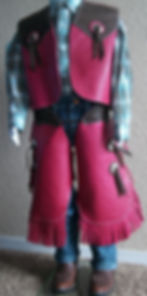 Custom Made Leather Kid's Chinks and Vest Set/Pink