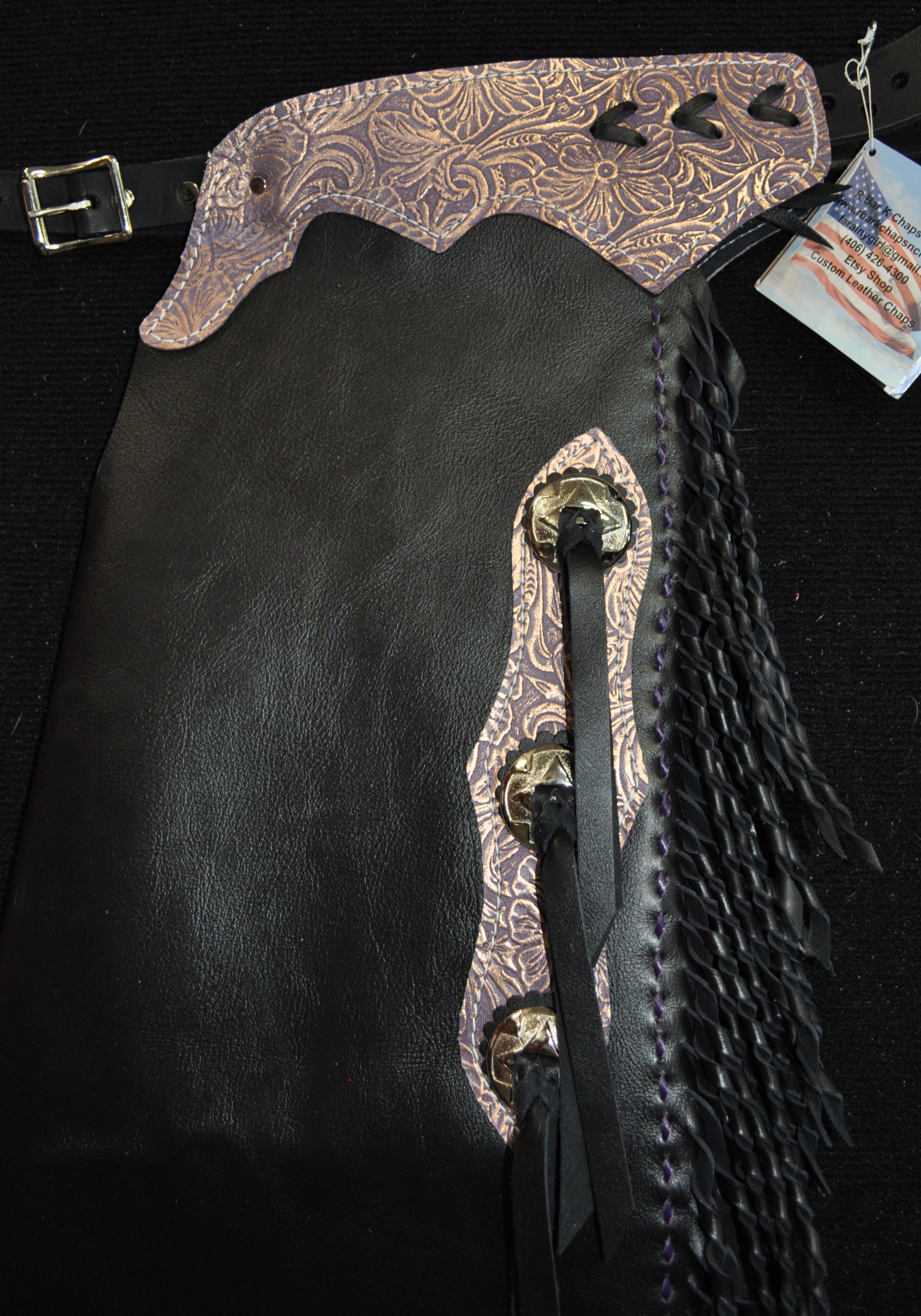 Custom Made Leather Chinks/Purple Embossed