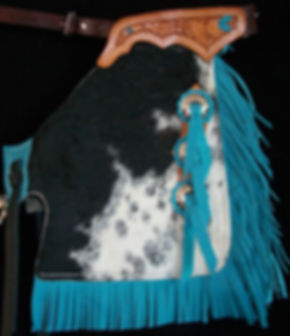 Custom Made Hair On Cowhide Kid's Rodeo Chaps/Turquoise Leather