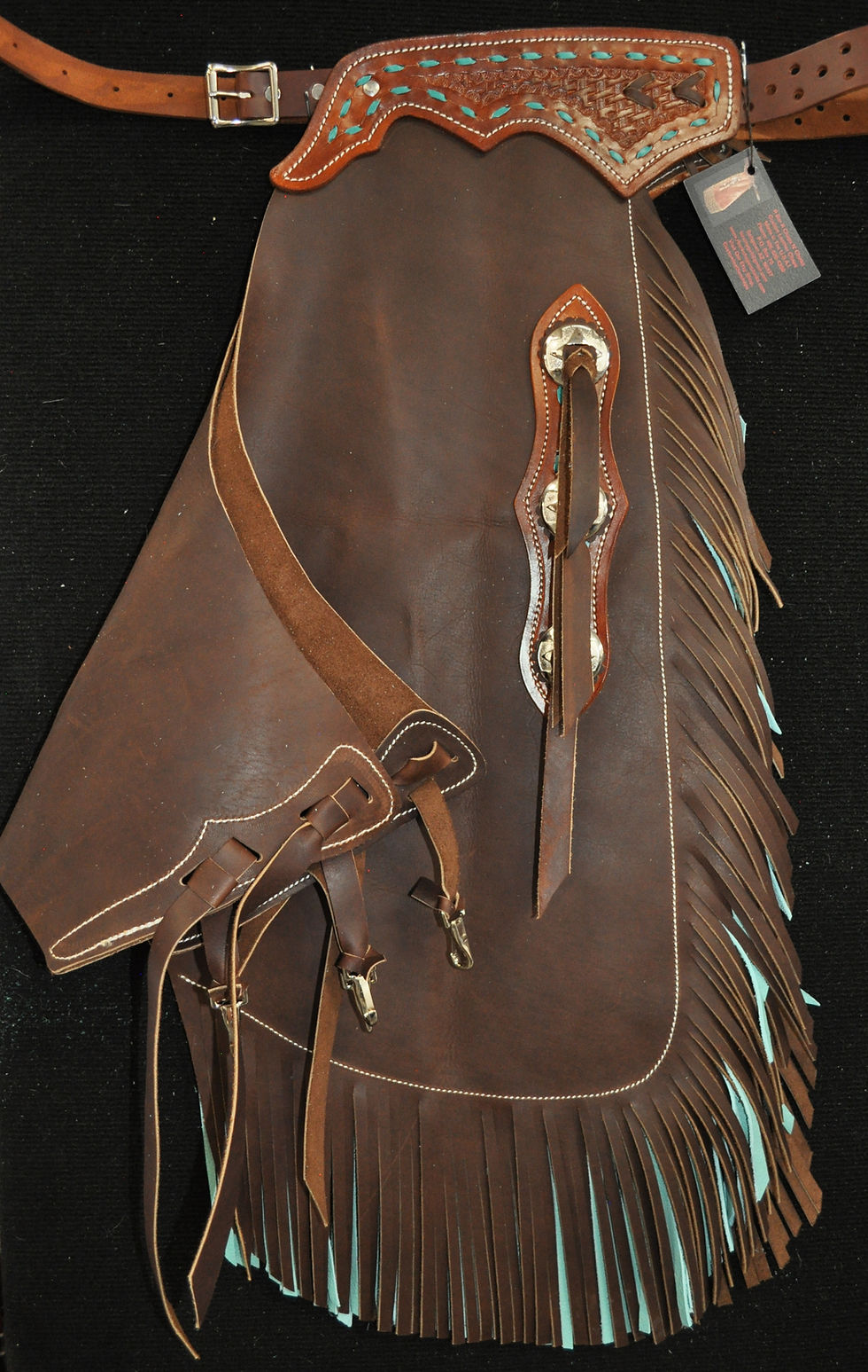 Thumbnail: Custom Made Leather Chinks/Turquoise