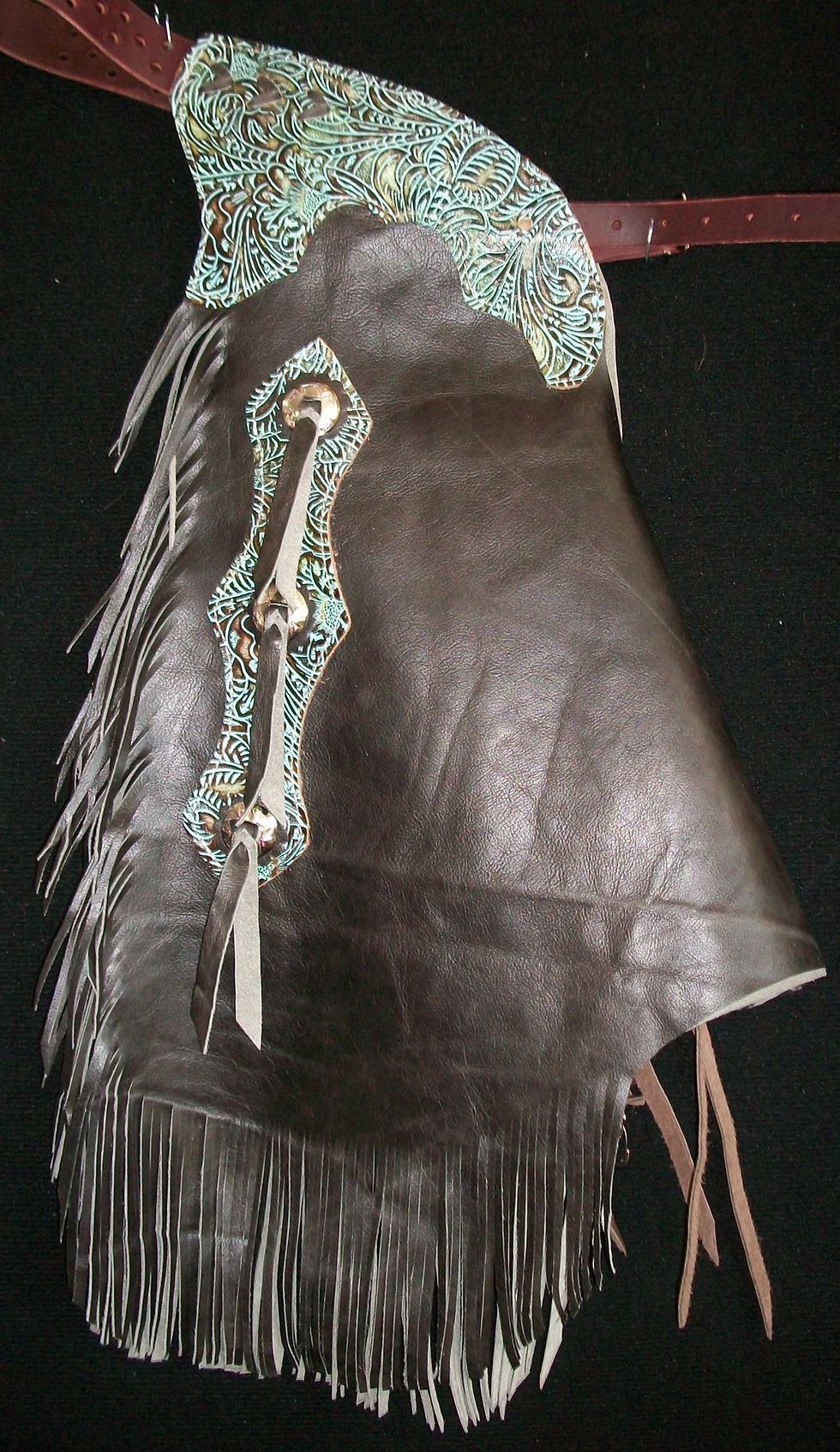 Thumbnail: Custom Made Leather Chinks/Distressed/Turquoise