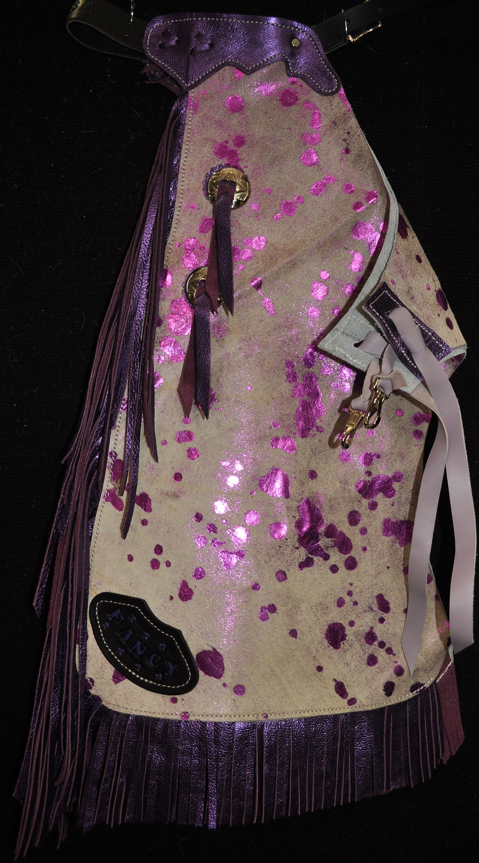 Thumbnail: Custom Made Purple Acid Wash Hair On Cowhide Kid's Chaps