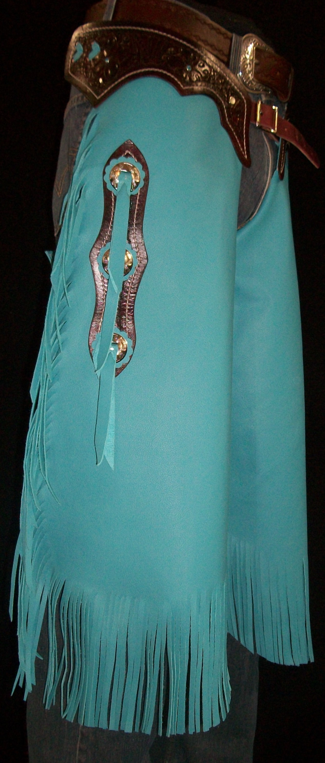 Custom Made Leather Chinks/Turquoise Rhinestones