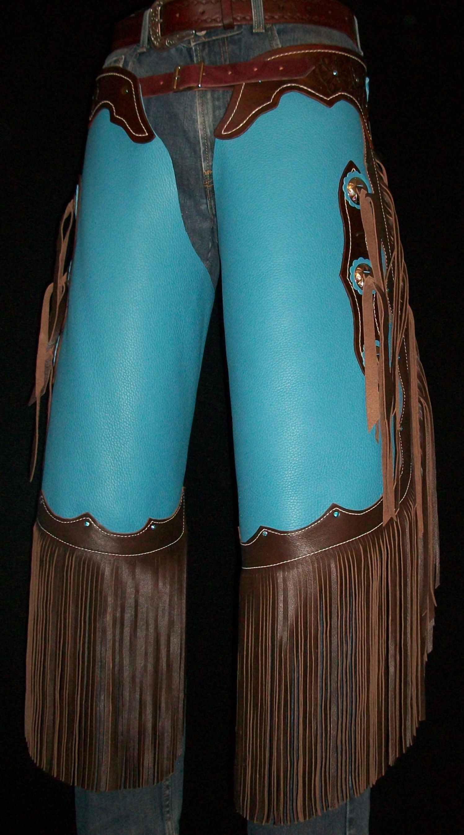 Custom Made Leather Show Chinks/Turquoise