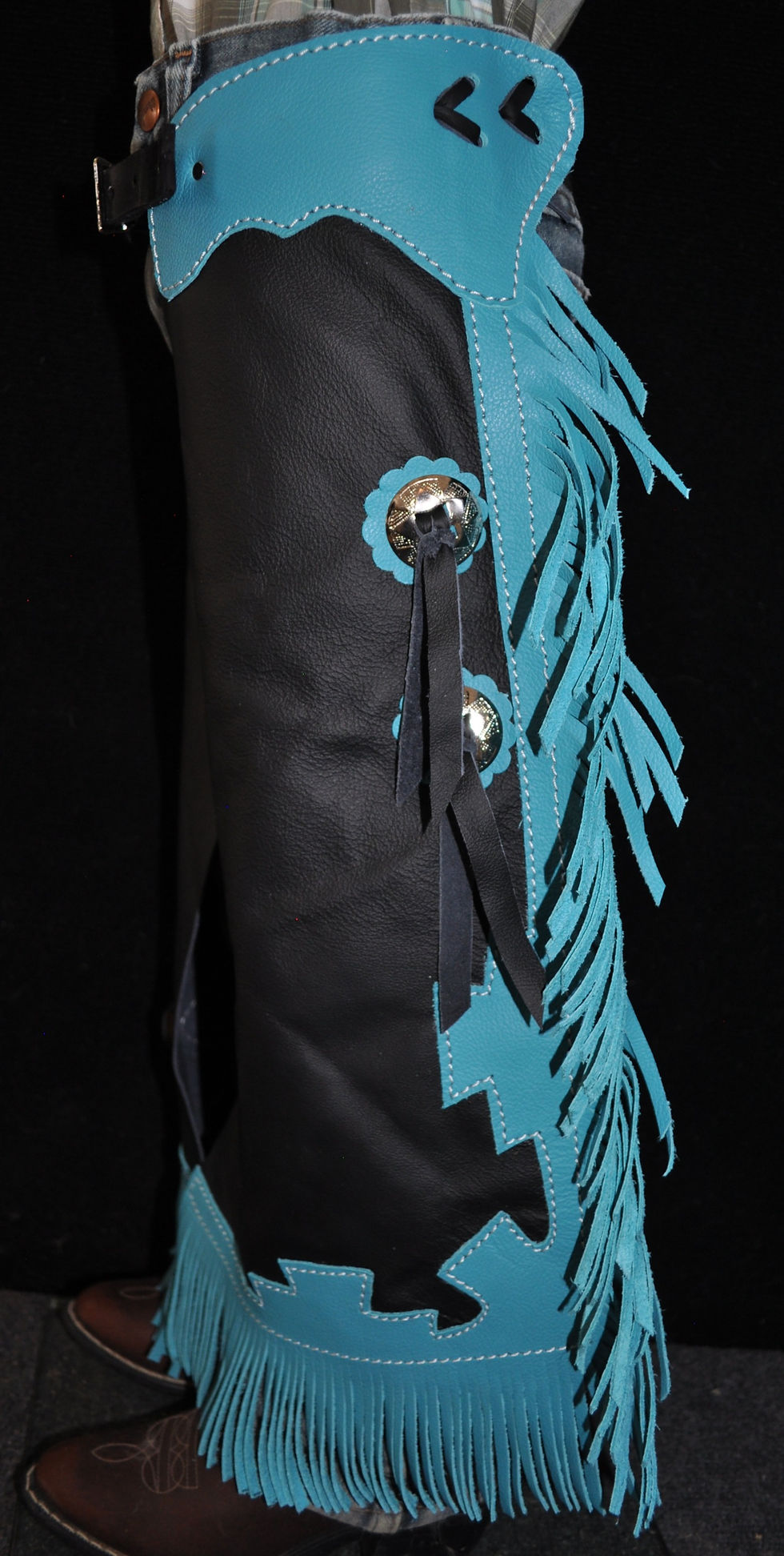 Thumbnail: Custom Made Kid's Rodeo Chaps/Leather/Turquoise