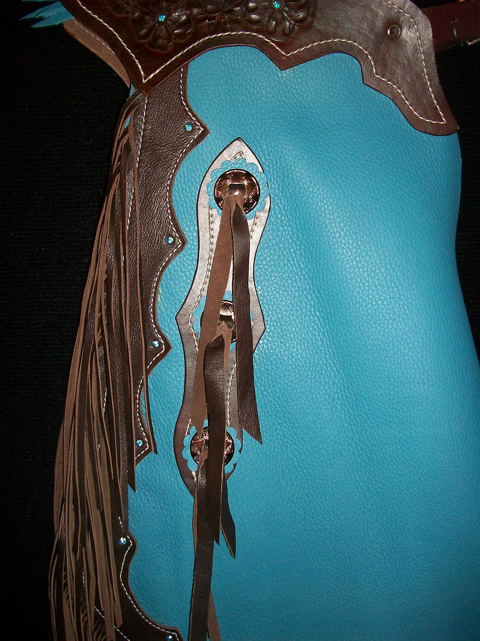 Thumbnail: Custom Made Leather Show Chinks/Turquoise