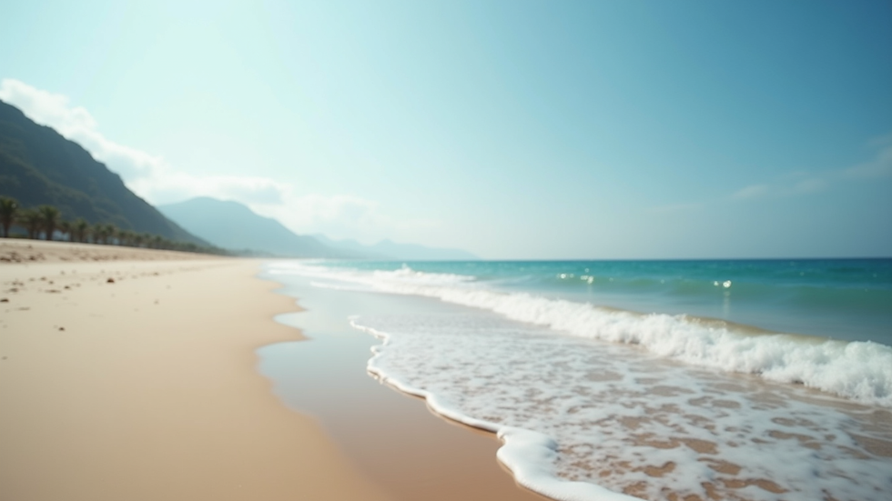 Eye-level view of a serene beach with gentle waves