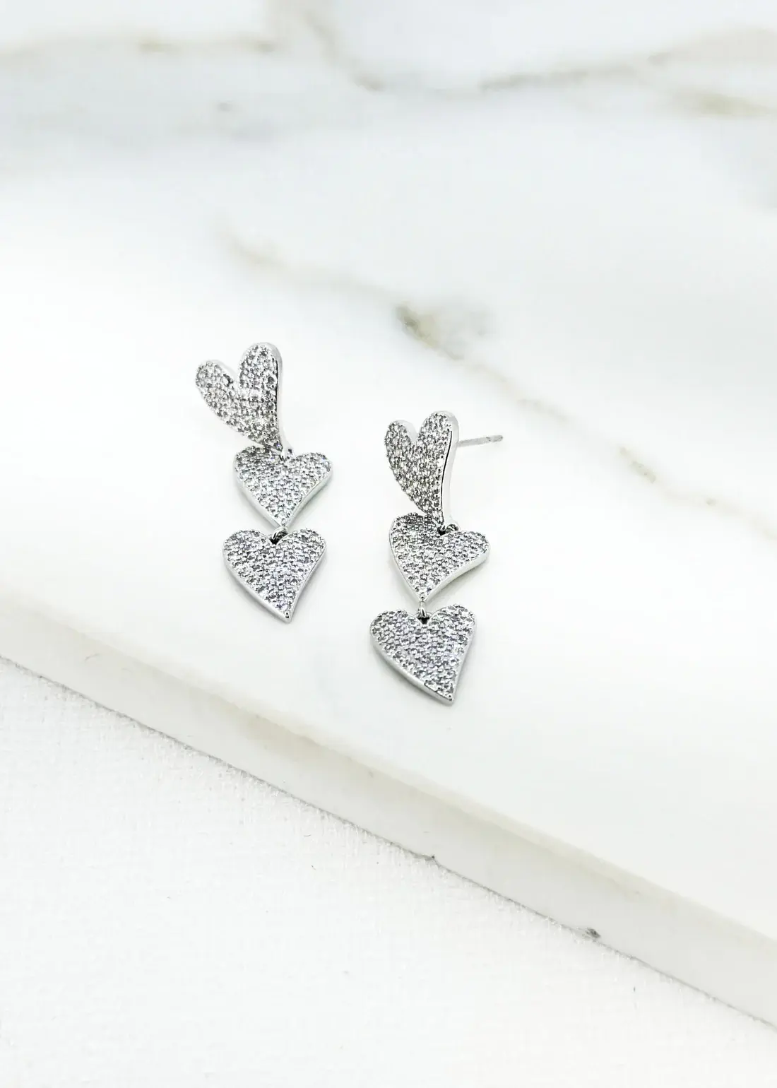 Envy 4628 Long Diamante Drop Heart Earrings